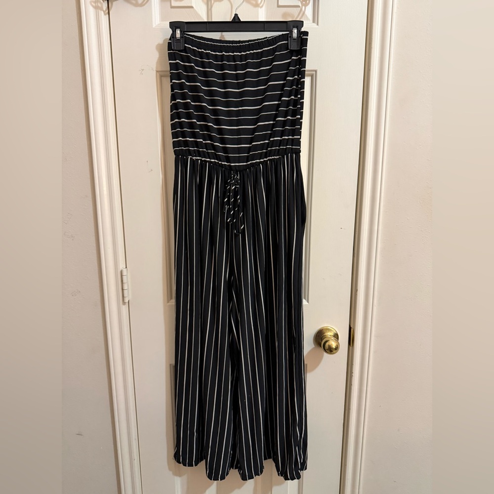 Striped Black and White Tubetop Jumpsuit